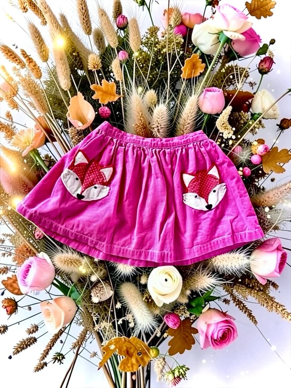 Mini Boden Girls Skirt 🦊 Medium Pink Corduroy Fox Pockets Size 4–5Y Like New
